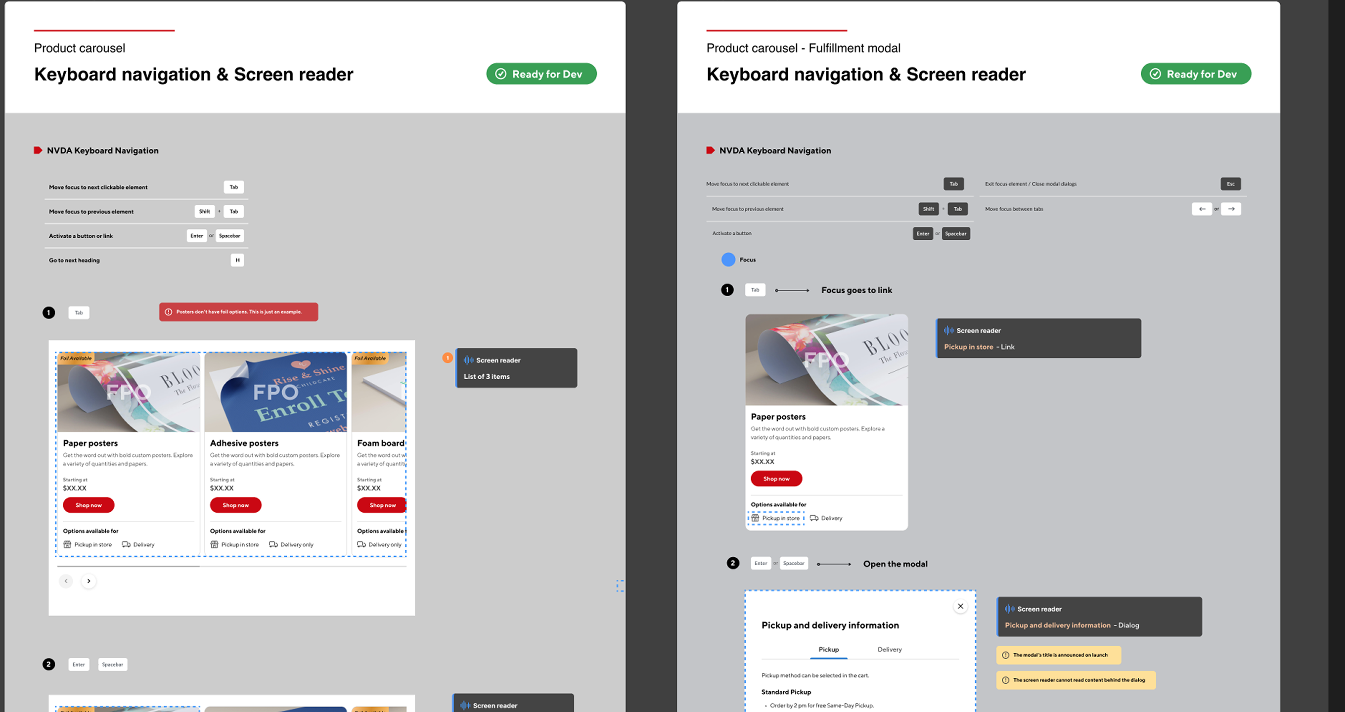 Documentation showing how to navigate content using keyboard shortcuts and compatible with screen readers